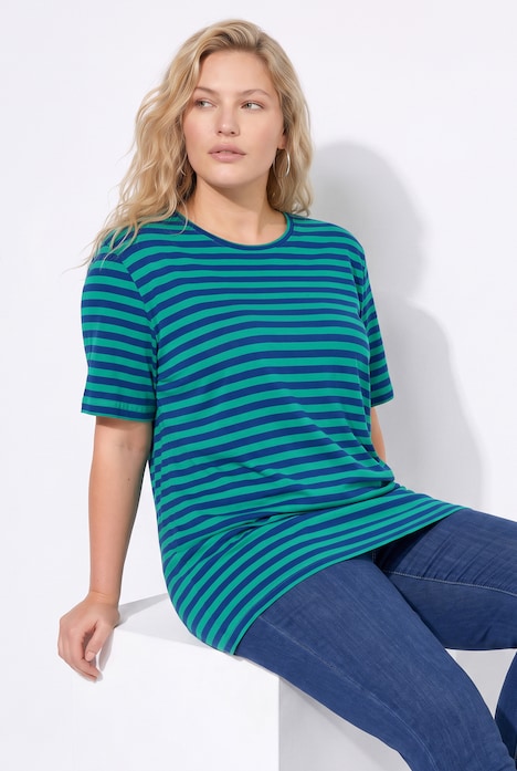 Classic Two Stripe Round Neck Short Sleeve Cotton Tee