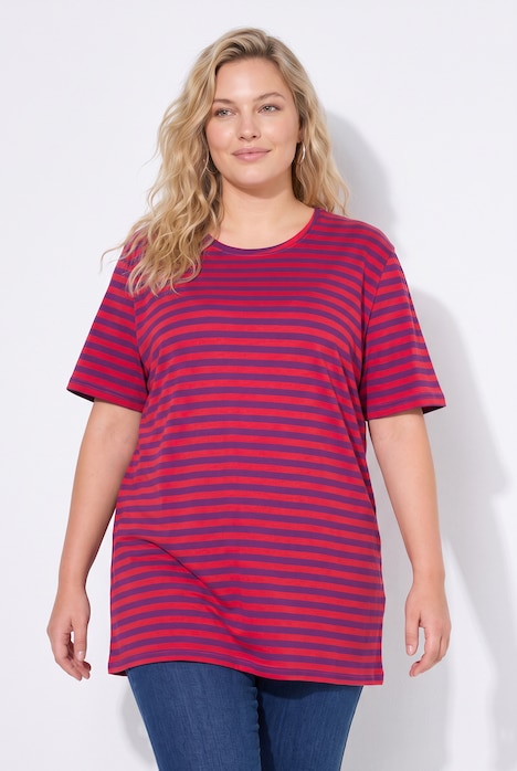 Classic Two Stripe Round Neck Short Sleeve Cotton Tee