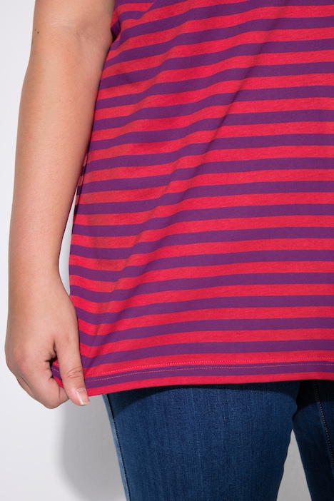 Classic Two Stripe Round Neck Short Sleeve Cotton Tee