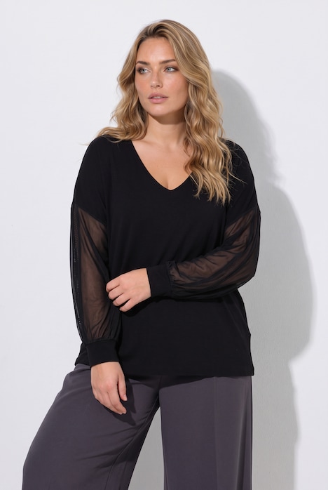 Langarmshirt, A-Linie, Ballonärmel aus Mesh