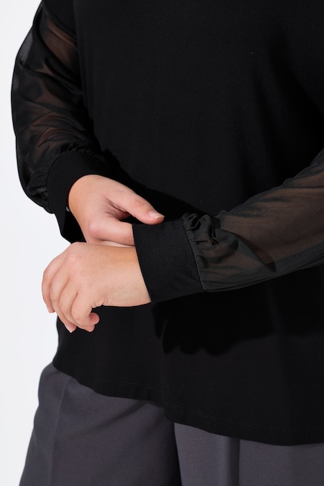 Langarmshirt, A-Linie, Ballonärmel aus Mesh