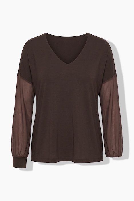 T-shirt manches longues, coupe évasée, manches bouffantes en tulle