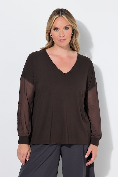 T-shirt manches longues, coupe évasée, manches bouffantes en tulle