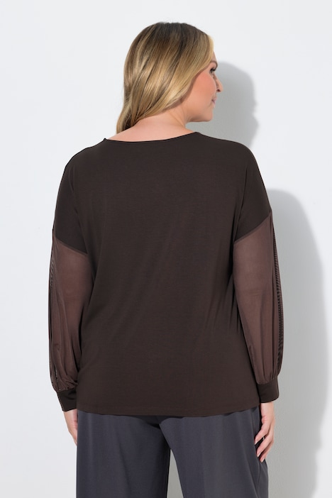 T-shirt manches longues, coupe évasée, manches bouffantes en tulle