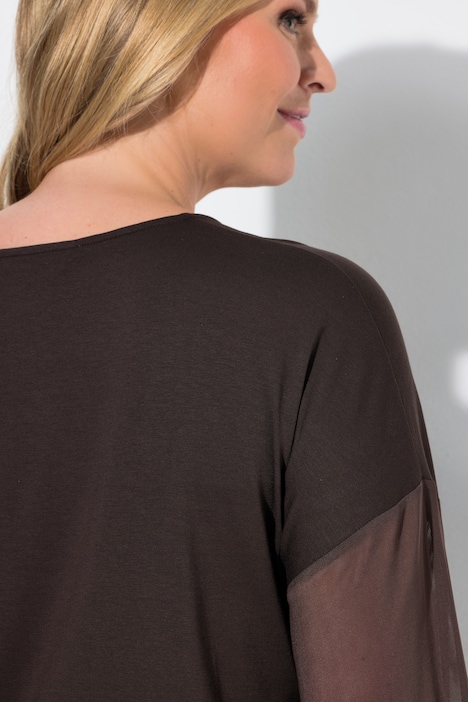 T-shirt manches longues, coupe évasée, manches bouffantes en tulle