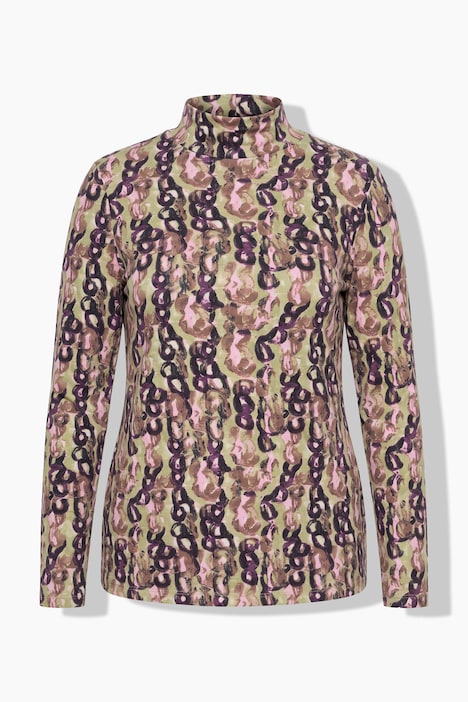 Shirt met lange mouwen, slim fit, all-over print, opstaande kraag