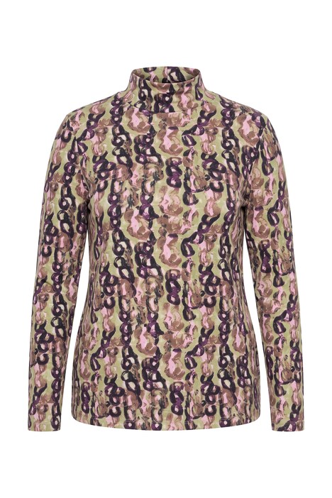 Langarmshirt, Slim Fit, Allovermuster, Stehkragen