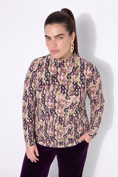Shirt met lange mouwen, slim fit, all-over print, opstaande kraag