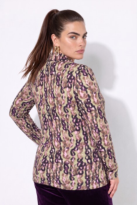 Shirt met lange mouwen, slim fit, all-over print, opstaande kraag
