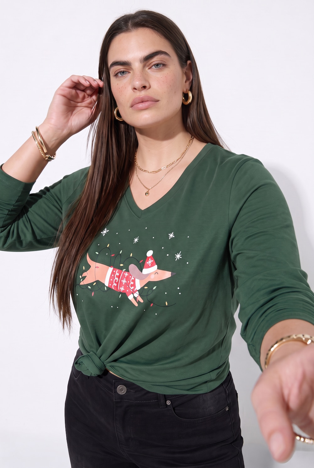 Shirt met lange mouwen, comfortabele pasvorm, kerstteckel