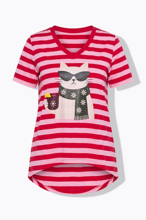 T-shirt, A-lijn, gestreept, kerstkat