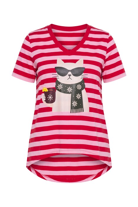 T-Shirt, A-Linie, Ringel, Weihnachts-Katze