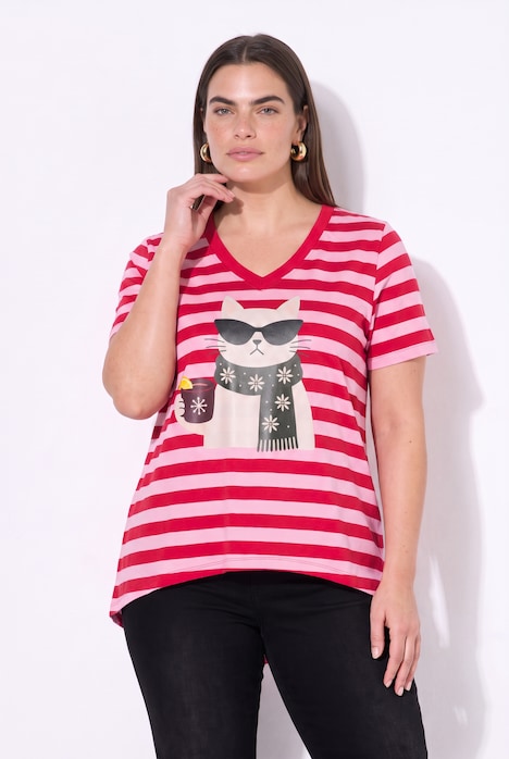 T-shirt, A-lijn, gestreept, kerstkat