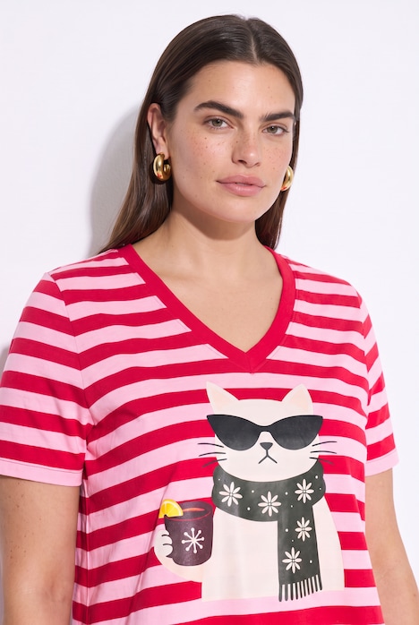 T-shirt, A-lijn, gestreept, kerstkat