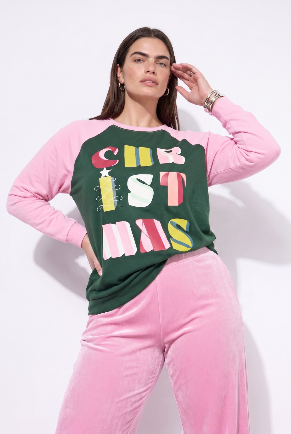 Sweatshirt, comfortabele pasvorm, fluweel, kerstinzetstuk van sweatstof