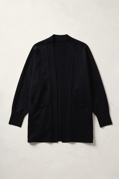 Long-Strickjacke, oversized, offen, Fledermaus-Langarm