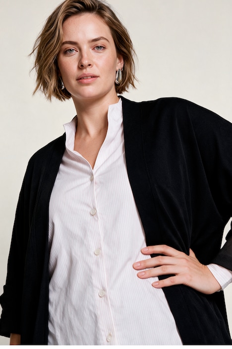 Long-Strickjacke, oversized, offen, Fledermaus-Langarm