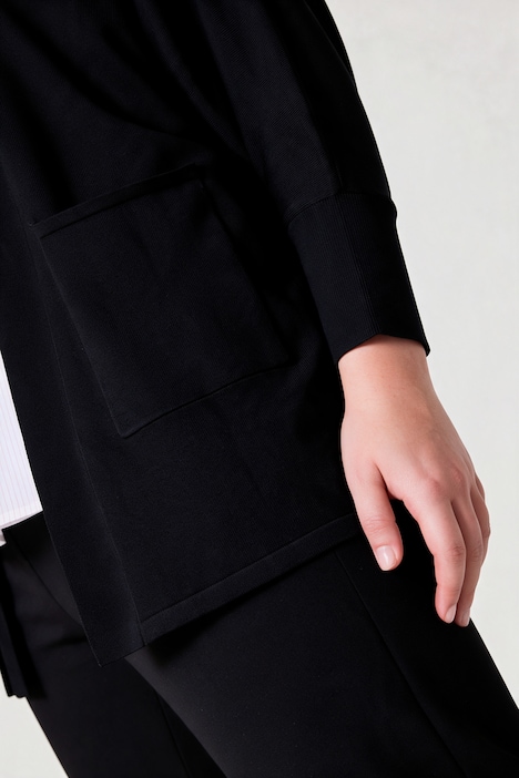 Long-Strickjacke, oversized, offen, Fledermaus-Langarm