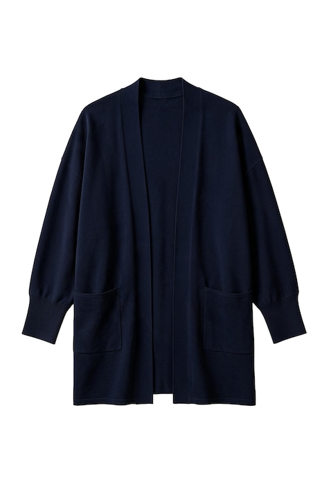 Long-Strickjacke, oversized, offen, Fledermaus-Langarm