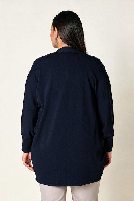 Long-Strickjacke, oversized, offen, Fledermaus-Langarm