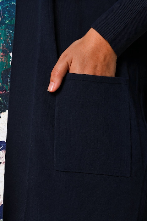 Long-Strickjacke, oversized, offen, Fledermaus-Langarm