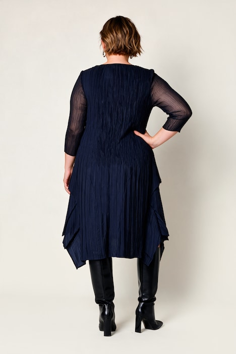 Midi-Plisseekleid, A-Linie, Blumen-Design, Layering-Effekt