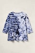T-shirt en coton Pima, coupe évasée et manches 3/4, motif rayé/floral