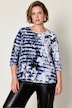 T-shirt en coton Pima, coupe évasée et manches 3/4, motif rayé/floral