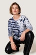 T-shirt en coton Pima, coupe évasée et manches 3/4, motif rayé/floral