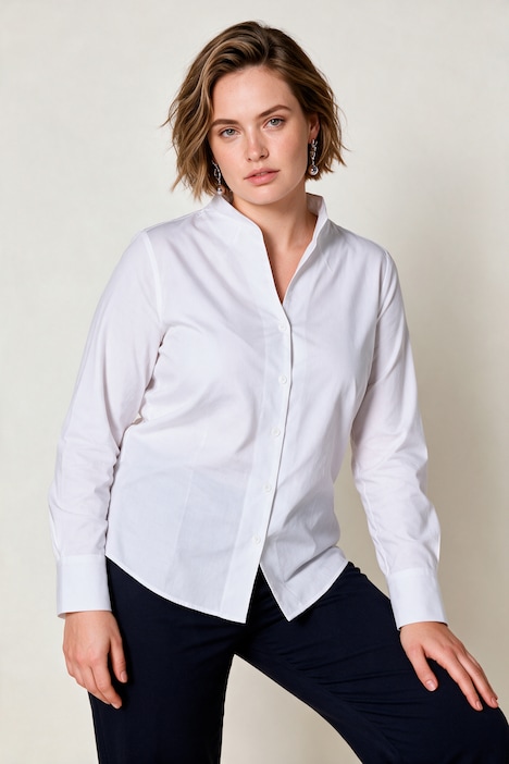 Bluse, Classic Fit, Kelchkragen, Langarm mit Manschetten
