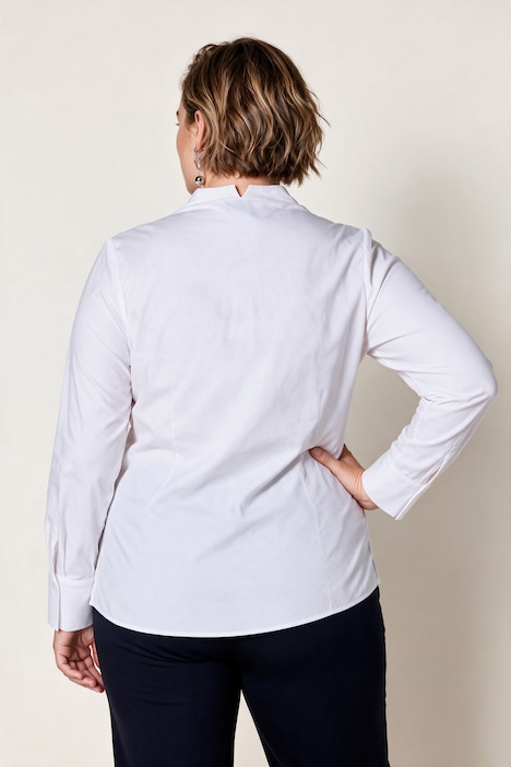 Bluse, Classic Fit, Kelchkragen, Langarm mit Manschetten