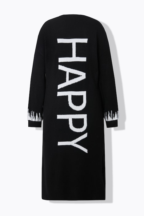 Long-Strickjacke, Straight Fit, HAPPY-Statements