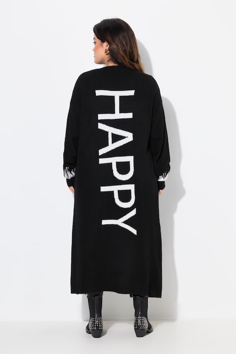 Long-Strickjacke, Straight Fit, HAPPY-Statements