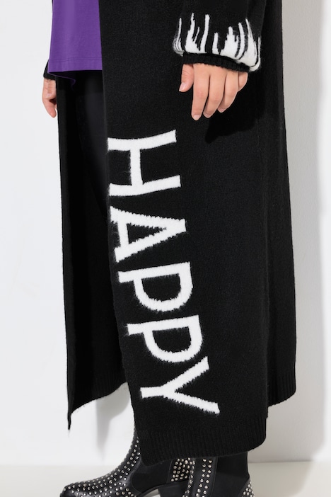 Long-Strickjacke, Straight Fit, HAPPY-Statements