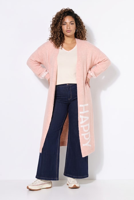 Long-Strickjacke, Straight Fit, HAPPY-Statements
