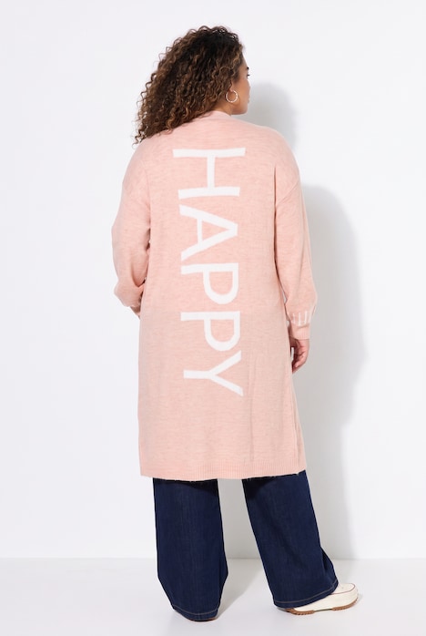 Long-Strickjacke, Straight Fit, HAPPY-Statements