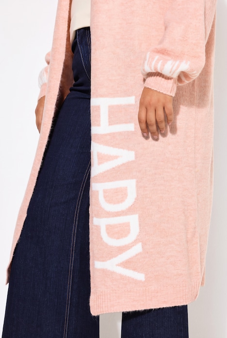 Long-Strickjacke, Straight Fit, HAPPY-Statements
