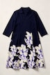 Punto-Midikleid, A-Linie, Polokragen, Flower-Design, 3/4-Arm