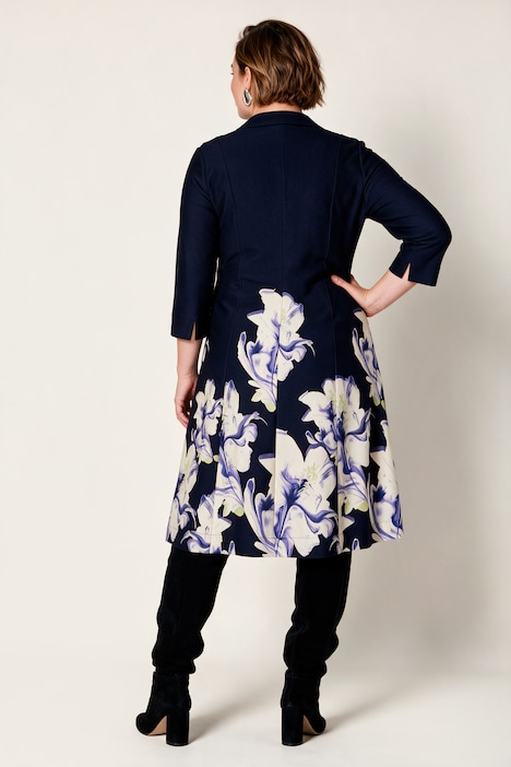 Punto-Midikleid, A-Linie, Polokragen, Flower-Design, 3/4-Arm
