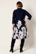 Punto-Midikleid, A-Linie, Polokragen, Flower-Design, 3/4-Arm
