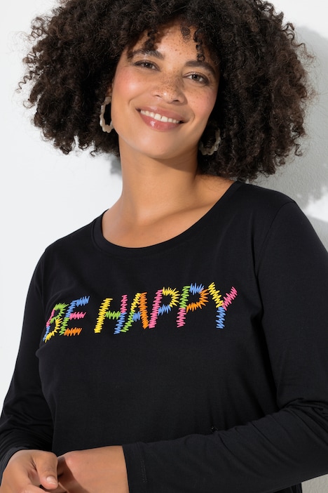 Langarmshirt, bequeme Passform, BE HAPPY