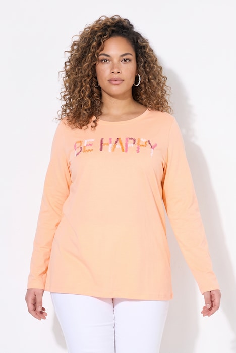 Langarmshirt, bequeme Passform, BE HAPPY
