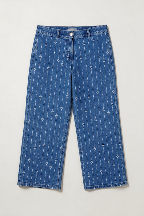 Jeans Mary, verkürzt, Nadelstreifen, Herzen aus Glitzersteinchen