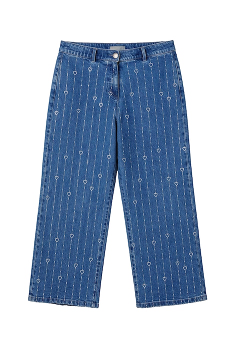 Jeans Mary, verkürzt, Nadelstreifen, Herzen aus Glitzersteinchen