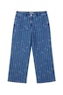 Jeans Mary, verkürzt, Nadelstreifen, Herzen aus Glitzersteinchen