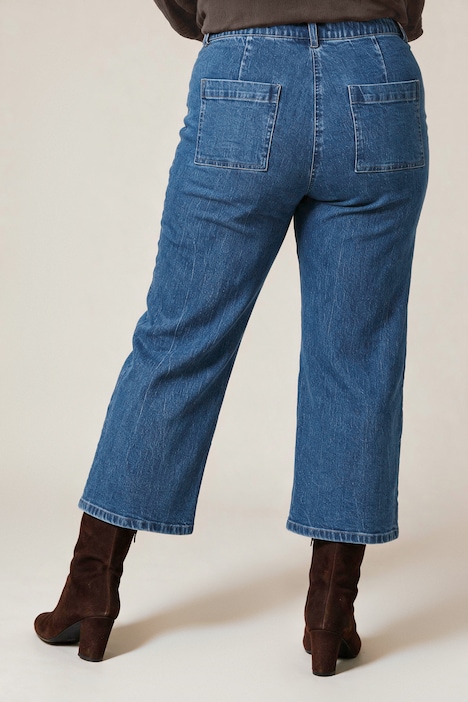 Jeans Mary, verkürzt, Nadelstreifen, Herzen aus Glitzersteinchen