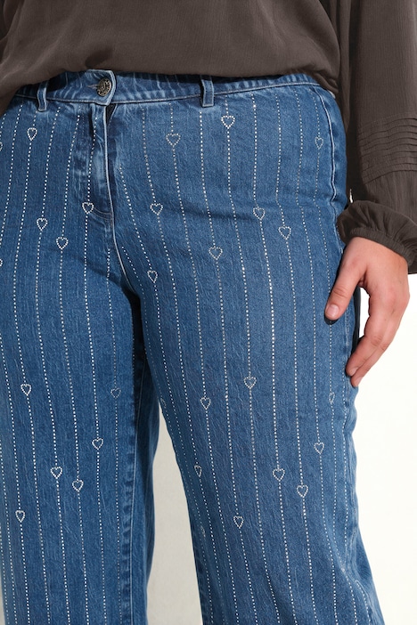 Jeans Mary, verkürzt, Nadelstreifen, Herzen aus Glitzersteinchen