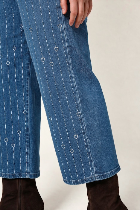 Jeans Mary, verkürzt, Nadelstreifen, Herzen aus Glitzersteinchen