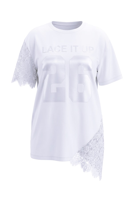 T-Shirt, Boxy Fit, Spitzen-Details, Satin-Schriftzug