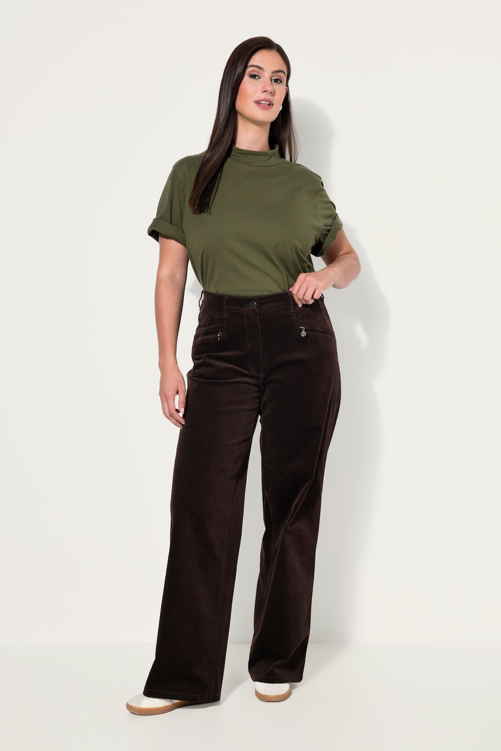 Corduroy broek Mony, wijde pijpen, comfortabele tailleband, ritszakken